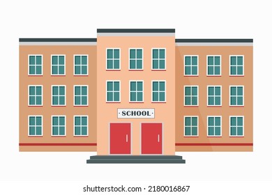 School building. Three-storey building isolated on the white background. Graphic design.