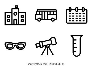 School Building and Transport icon set