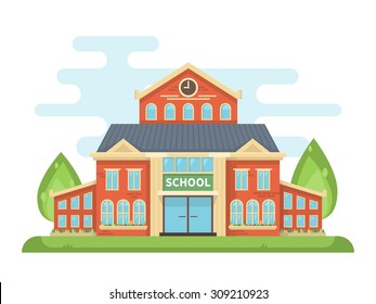 School building or university with landscape. Back to school. Vector flat design illustration