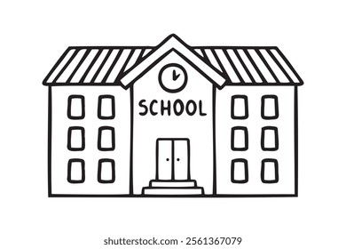 School building vector for coloring book doodle hand drawn icon. Outline drawing school building line clipart symbol. Vector illustration