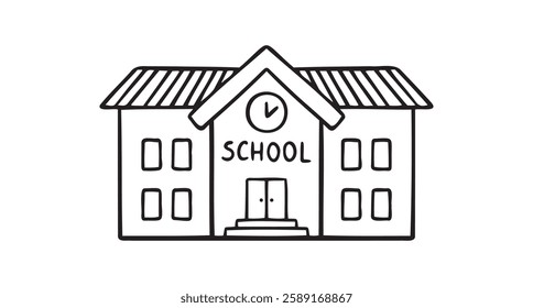 School building vector for coloring book doodle hand drawn icon. Outline drawing school building line clipart symbol. Vector illustration