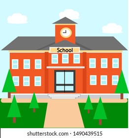 Vector Illustration Cartoon School Building Green Stock Vector (Royalty ...