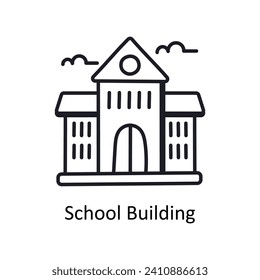 School Building vector filled outline doodle Design illustration. Symbol on White background EPS 10 File