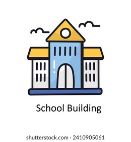 School Building vector filled outline doodle Design illustration. Symbol on White background EPS 10 File