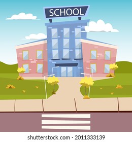 School Building Vector Icon Illustration. Back to school. Flat Cartoon Style Suitable for Web Landing Page, Banner, Sticker, Background. Vector Illustration.