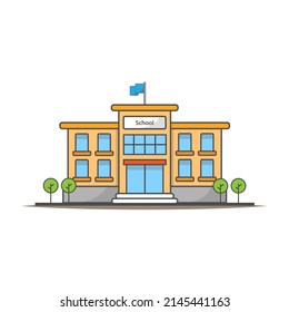 School Building Vector Icon Illustration. Flat Cartoon Style Concept