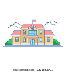 School Building Vector Icon Illustration. Building And Landmark Icon Concept White Isolated. Flat Cartoon Style Suitable for Web Landing Page, Banner, Sticker, Background