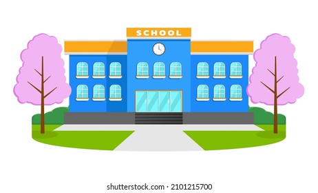 Vector de construcción escolar Ilustración con árboles y azules 
