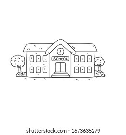 School Building Vector Illustration In Hand Drawn Style Suitable For Coloring Book 