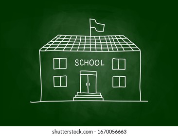 School building, vector illustration on blackboard