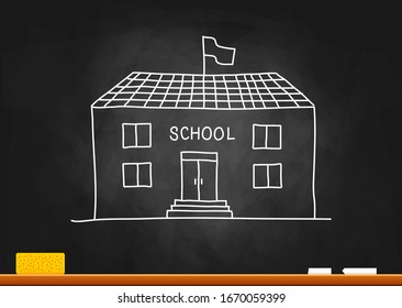 Construcción escolar, ilustración vectorial en la pizarra