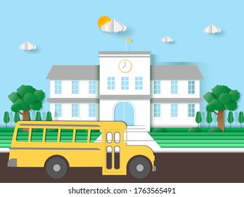 School building vector illustration paper cut style