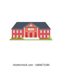 School building vector illustration, with red color and flat design