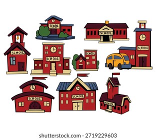 Conjunto de Ilustración vectorial de edificio escolar