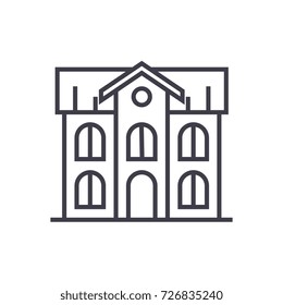 school building vector line icon, sign, illustration on background, editable strokes