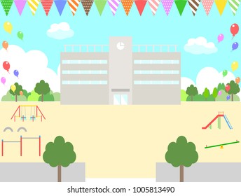 School buildings and balloons