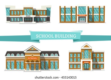 School buildings on white. Flat vector illustration. Back to School.