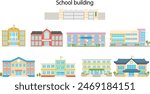 School buildings of various designs. Simple flat design illustration.