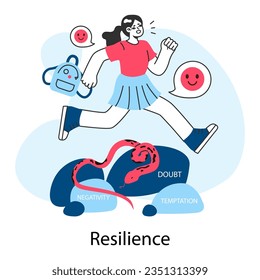 School bullying. Brave school girl resilience in the face of negativity. Social violence problem. School harassment and humiliation, verbal or physical abuse. Flat vector illustration