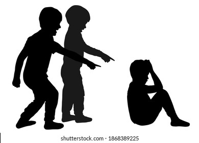 School bullying children. Taunting a child. Silhouette vector