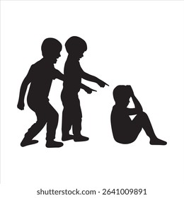 School bullying children. Taunting a child. Silhouette