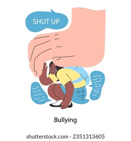 School bullying. Female victim being bullied and assaulted. Agression and humiliation victim. Social violence problem. School verbal or physical abuse. Flat vector illustration