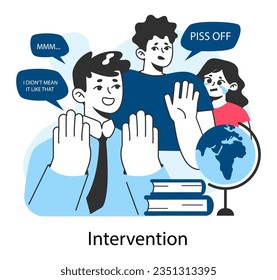 School bullying. Friend defending a crying harassment and humiliation victim. Friends empathy and support. Social violence problem. School verbal or physical abuse. Flat vector illustration