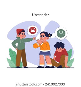 School bullying. Friend defending a crying harassment and humiliation victim. Friends empathy and support. Social violence problem. School verbal or physical abuse. Flat vector illustration