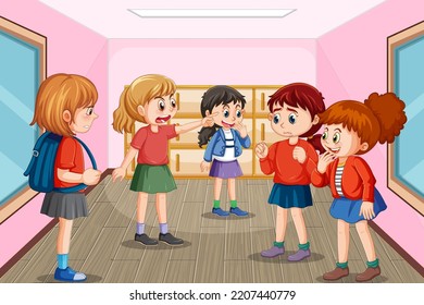School bullying with student cartoon characters illustration