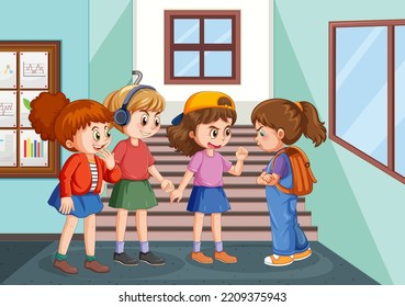 School bullying with student cartoon characters illustration