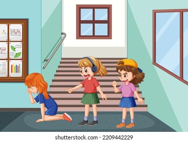 School bullying with student cartoon characters illustration