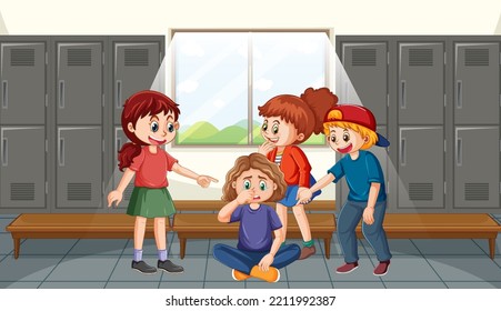 School bullying with student cartoon characters illustration