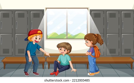 School bullying with student cartoon characters illustration