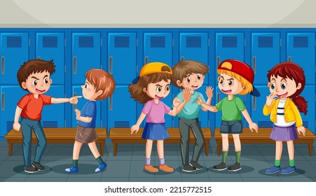 School bullying with student cartoon characters illustration