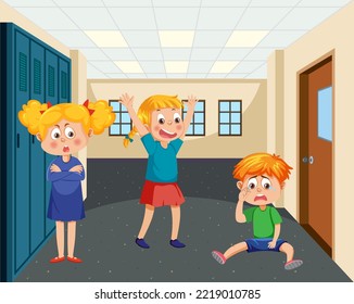 School bullying with student cartoon characters illustration