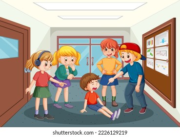 School bullying with student cartoon characters illustration