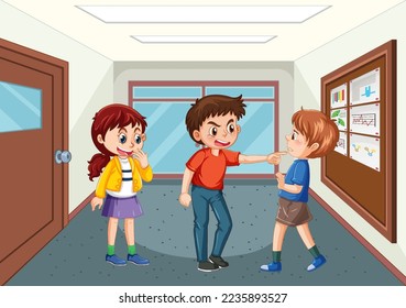 School bullying with student cartoon characters illustration
