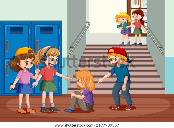 School Bullying Student Cartoon Characters Illustration Stock Vector ...