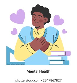 School bullying. Students' mental health awareness in school. Children upbringing and education. School inclusivity, anti-bullying program. Modern approach to teaching. Flat vector illustration