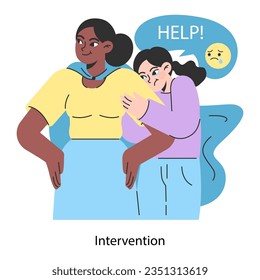 School bullying. Teacher defending a crying harassment and humiliation victim. Empathy and support. Social violence problem. School verbal or physical abuse. Flat vector illustration