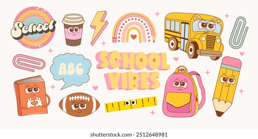 School Bundle. Elements for designs, cards, invitations, fabrics, prints, stickers. Vector Illustration.