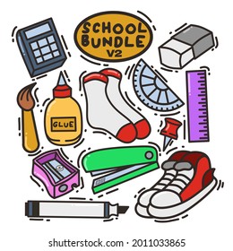 school bundle illustration vector graphic, cute doodle icon, with school things. fit on back to school theme, school theme, and doodle art