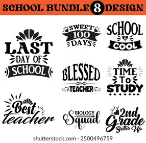 school bundle T shirt design , Back to school typography t shirt design vector Print Template, Welcome Back to School T-shirt Design. , 2nd grade better up, blessed teacher. time to study.