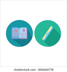 school bundling book and ruler flat icon