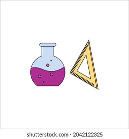 school bundling fill line chemical material and ruler icon