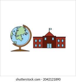 school bundling fill line globe and building icon