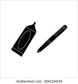 school bundling highlighter solid and ballpoint  icon