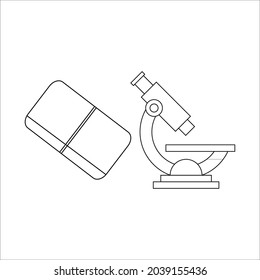 school bundling line microscope and eraser icon