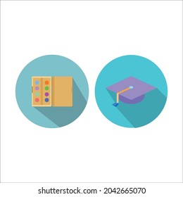 school bundling pallet and hat graduation flat icon 
