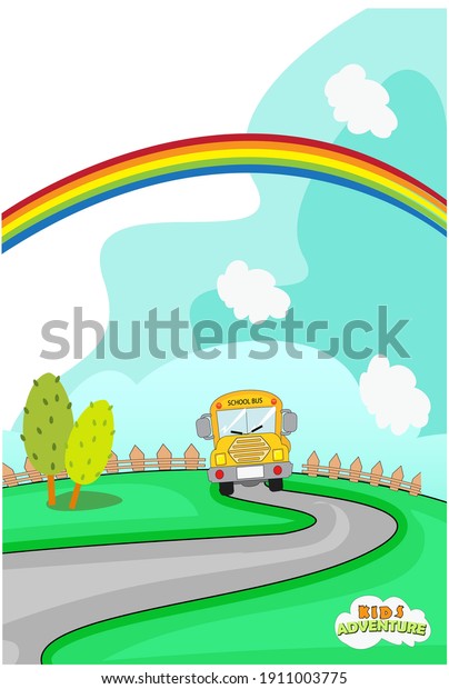 school bus Adventure Poster kids cartoon\
beautiful wallpaper mobile Amazing colorful nature landscape\
background illustration